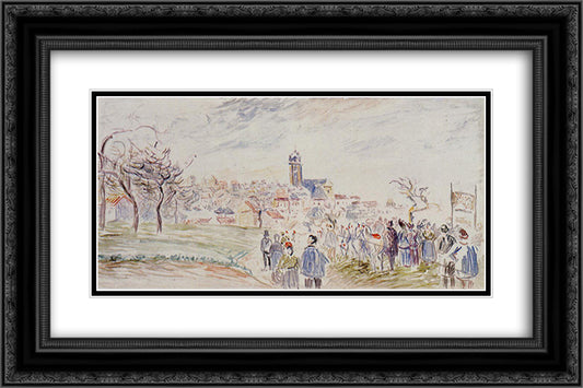 La Saint Martin a Pontoise 24x16 Black Ornate Wood Framed Art Print Poster with Double Matting by Pissarro, Camille