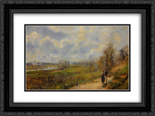 La Sente du Chou, near Pontoise 24x18 Black Ornate Wood Framed Art Print Poster with Double Matting by Pissarro, Camille