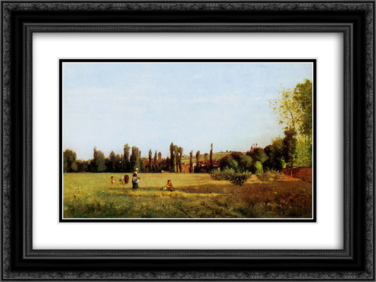 La Varenne de St. Hilaire 24x18 Black Ornate Wood Framed Art Print Poster with Double Matting by Pissarro, Camille