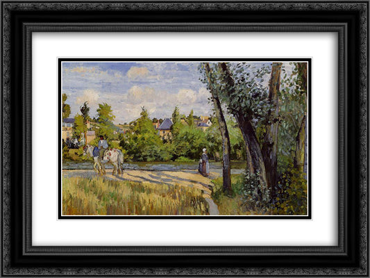 Landscape, Bright Sunlight, Pontoise 24x18 Black Ornate Wood Framed Art Print Poster with Double Matting by Pissarro, Camille