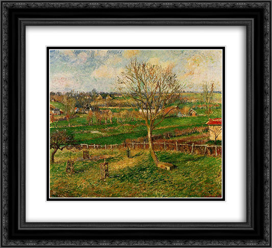 Landscape, Fields, Eragny 22x20 Black Ornate Wood Framed Art Print Poster with Double Matting by Pissarro, Camille