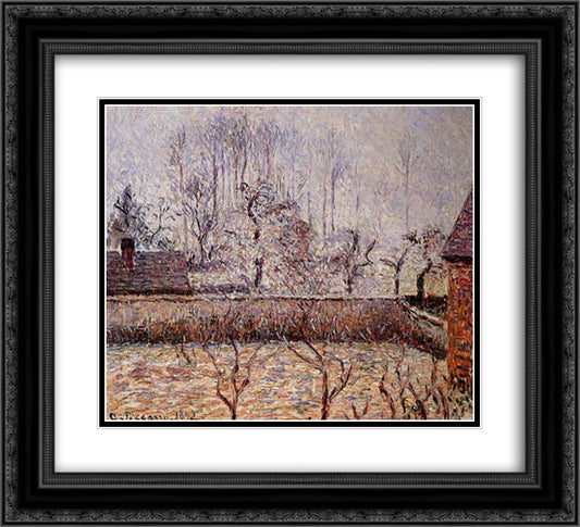 Landscape, Frost and Fog, Eragny 22x20 Black Ornate Wood Framed Art Print Poster with Double Matting by Pissarro, Camille