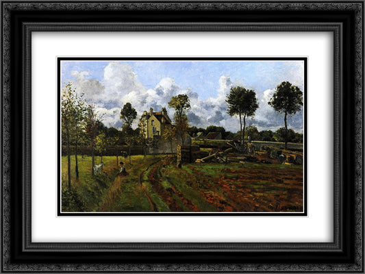 Landscape, Louveciennes 24x18 Black Ornate Wood Framed Art Print Poster with Double Matting by Pissarro, Camille