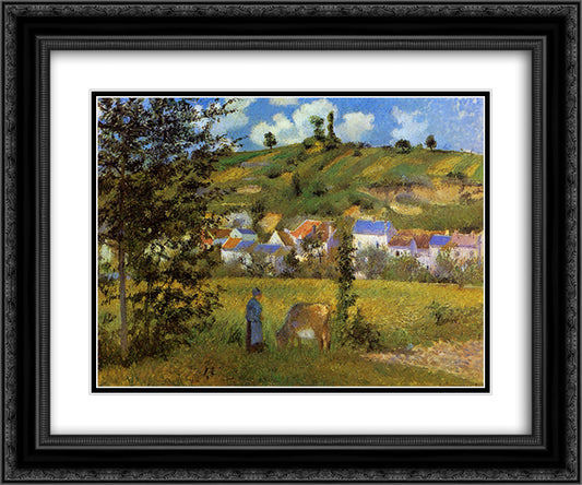 Landscape at Chaponval 24x20 Black Ornate Wood Framed Art Print Poster with Double Matting by Pissarro, Camille