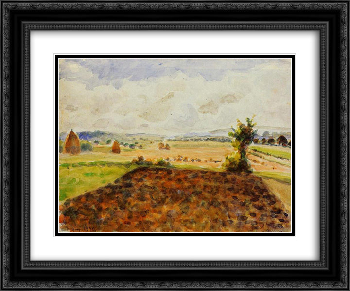 Landscape at Eragny, Clear Weather 24x20 Black Ornate Wood Framed Art Print Poster with Double Matting by Pissarro, Camille