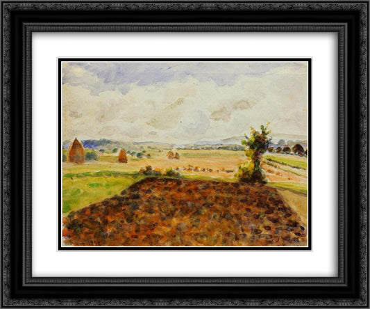 Landscape at Eragny, Clear Weather 24x20 Black Ornate Wood Framed Art Print Poster with Double Matting by Pissarro, Camille