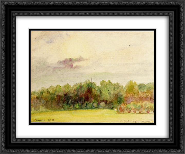 Landscape at Eragny 24x20 Black Ornate Wood Framed Art Print Poster with Double Matting by Pissarro, Camille
