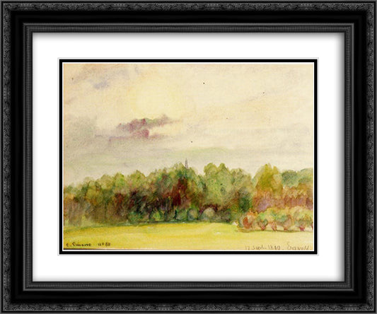 Landscape at Eragny 24x20 Black Ornate Wood Framed Art Print Poster with Double Matting by Pissarro, Camille