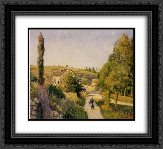 Landscape at l'Hermitage 22x20 Black Ornate Wood Framed Art Print Poster with Double Matting by Pissarro, Camille