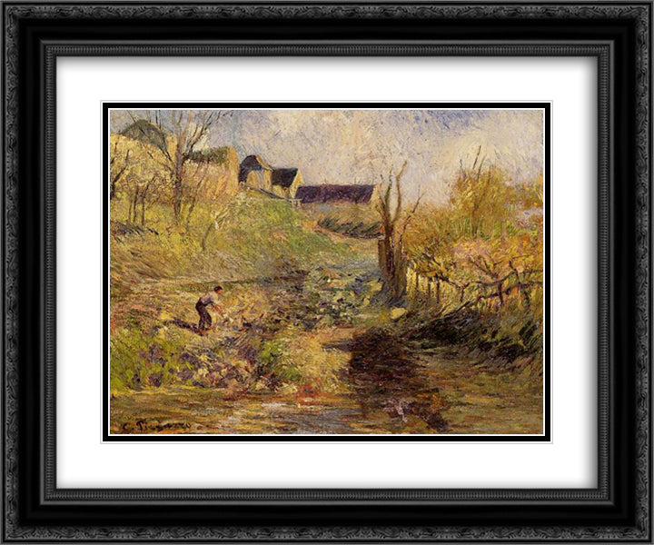 Landscape at Osny 24x20 Black Ornate Wood Framed Art Print Poster with Double Matting by Pissarro, Camille