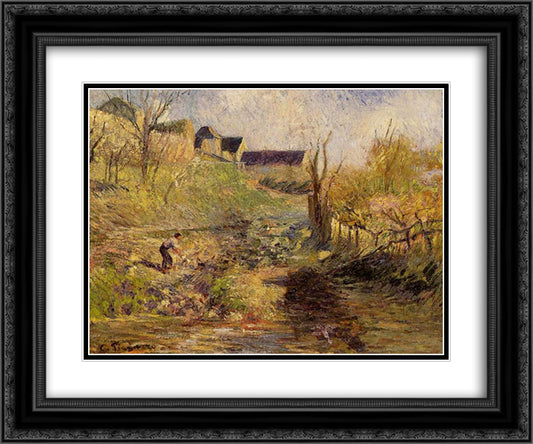Landscape at Osny 24x20 Black Ornate Wood Framed Art Print Poster with Double Matting by Pissarro, Camille