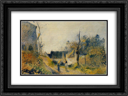 Landscape at Valhermeil 24x18 Black Ornate Wood Framed Art Print Poster with Double Matting by Pissarro, Camille