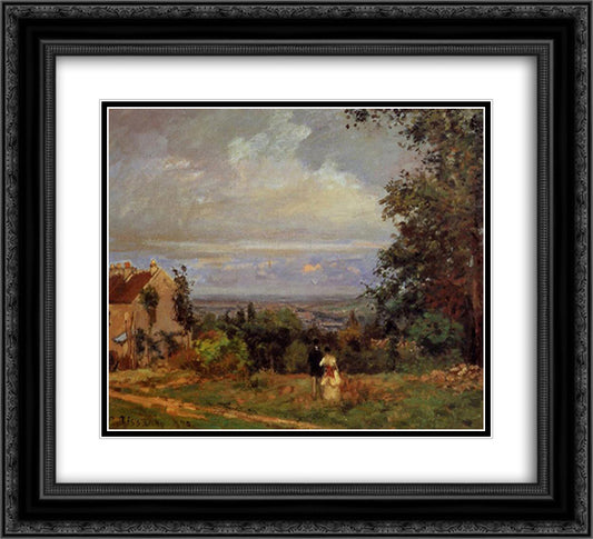 Landscape near Louveciennes 22x20 Black Ornate Wood Framed Art Print Poster with Double Matting by Pissarro, Camille