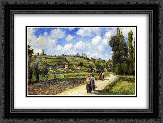 Landscape near Pontoise, the Auvers Road 24x18 Black Ornate Wood Framed Art Print Poster with Double Matting by Pissarro, Camille