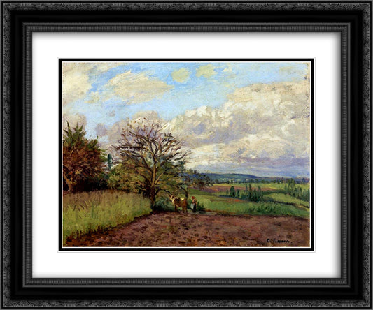Landscape with a Cowherd 24x20 Black Ornate Wood Framed Art Print Poster with Double Matting by Pissarro, Camille