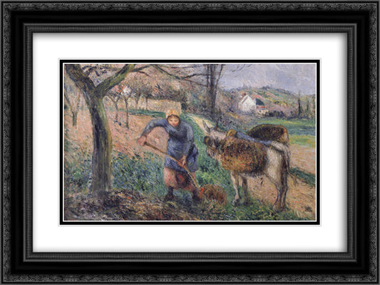 Landscape with a Donkey 24x18 Black Ornate Wood Framed Art Print Poster with Double Matting by Pissarro, Camille