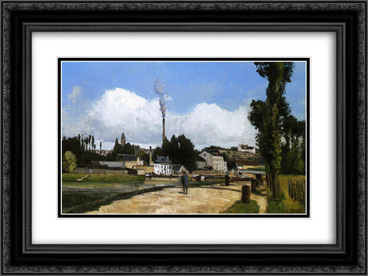 Landscape with Factory 24x18 Black Ornate Wood Framed Art Print Poster with Double Matting by Pissarro, Camille