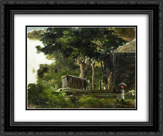 Landscape with House in the Woods in Saint Thomas, Antilles 24x20 Black Ornate Wood Framed Art Print Poster with Double Matting by Pissarro, Camille