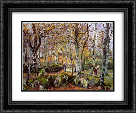 Landscape with Rocks, Montfoucault 24x20 Black Ornate Wood Framed Art Print Poster with Double Matting by Pissarro, Camille