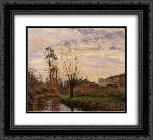 Landscape with Small Stream 22x20 Black Ornate Wood Framed Art Print Poster with Double Matting by Pissarro, Camille