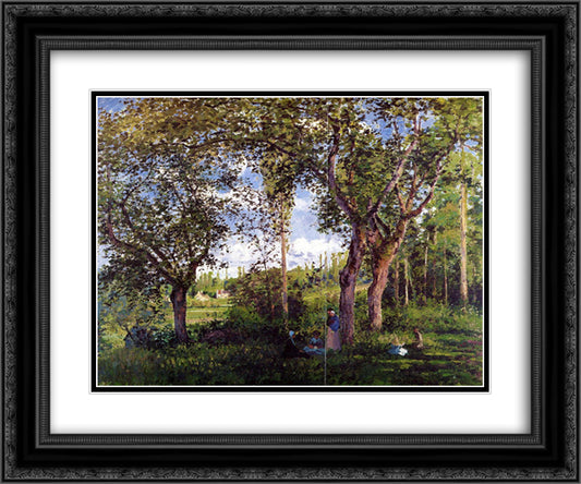 Landscape with Strollers Relaxing under the Trees 24x20 Black Ornate Wood Framed Art Print Poster with Double Matting by Pissarro, Camille