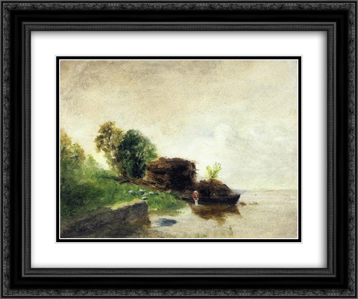 Laundress on the Banks of the River 24x20 Black Ornate Wood Framed Art Print Poster with Double Matting by Pissarro, Camille