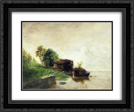 Laundress on the Banks of the River 24x20 Black Ornate Wood Framed Art Print Poster with Double Matting by Pissarro, Camille