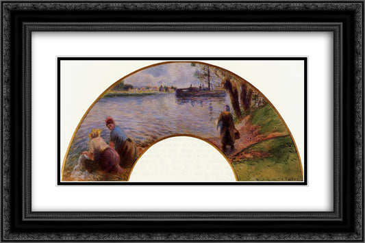 Laundresses on the Banks of the Oise at Pontoise 24x16 Black Ornate Wood Framed Art Print Poster with Double Matting by Pissarro, Camille