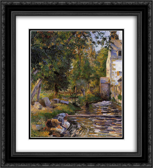 Laundry and Mill at Osny 20x22 Black Ornate Wood Framed Art Print Poster with Double Matting by Pissarro, Camille