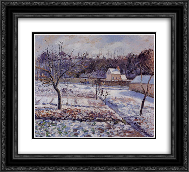 L'Hermitage, Pontoise Snow Effect 22x20 Black Ornate Wood Framed Art Print Poster with Double Matting by Pissarro, Camille