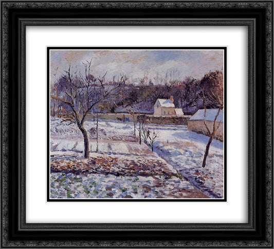 L'Hermitage, Pontoise Snow Effect 22x20 Black Ornate Wood Framed Art Print Poster with Double Matting by Pissarro, Camille