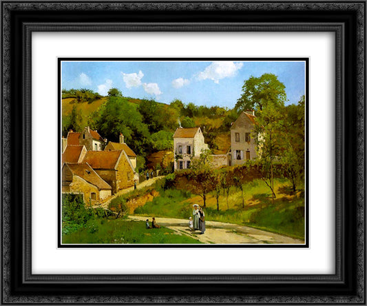 L'Hermitage at Pontoise 24x20 Black Ornate Wood Framed Art Print Poster with Double Matting by Pissarro, Camille