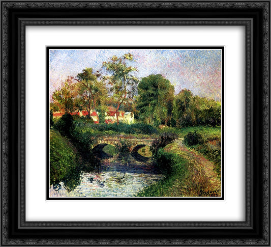 Little Bridge on the Voisne, Osny 22x20 Black Ornate Wood Framed Art Print Poster with Double Matting by Pissarro, Camille