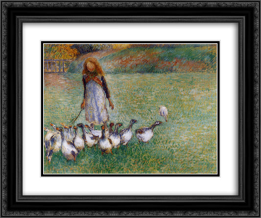 Little Goose Girl 24x20 Black Ornate Wood Framed Art Print Poster with Double Matting by Pissarro, Camille