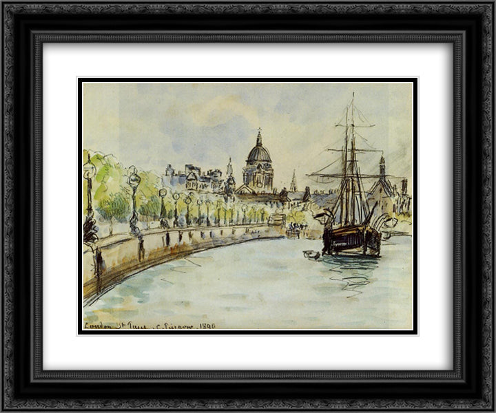 London, St. Paul's Cathedral 24x20 Black Ornate Wood Framed Art Print Poster with Double Matting by Pissarro, Camille