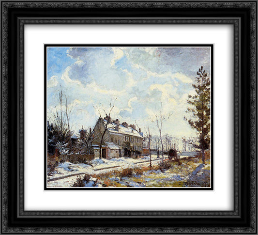 Louveciennes Road Snow Effect 22x20 Black Ornate Wood Framed Art Print Poster with Double Matting by Pissarro, Camille
