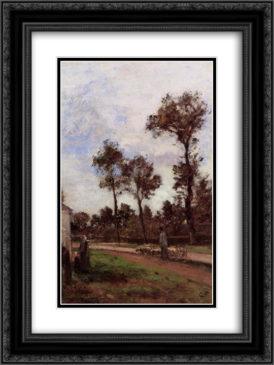 Louviciennes 18x24 Black Ornate Wood Framed Art Print Poster with Double Matting by Pissarro, Camille
