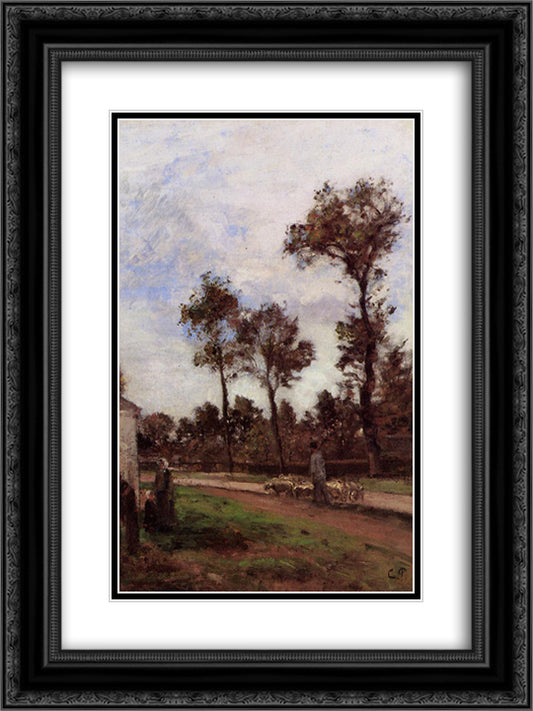 Louviciennes 18x24 Black Ornate Wood Framed Art Print Poster with Double Matting by Pissarro, Camille