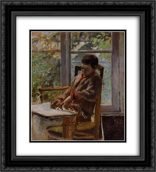 Lucien Pissarro in an Interior 20x22 Black Ornate Wood Framed Art Print Poster with Double Matting by Pissarro, Camille
