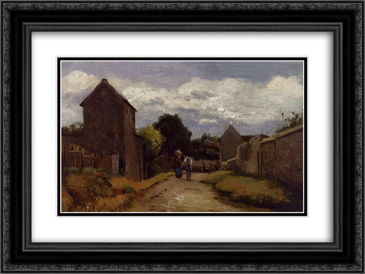 Male and Female Peasants on a Path Crossing the Countryside 24x18 Black Ornate Wood Framed Art Print Poster with Double Matting by Pissarro, Camille