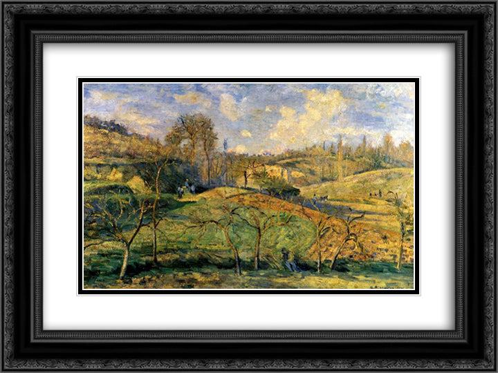 March Sun, Pontoise 24x18 Black Ornate Wood Framed Art Print Poster with Double Matting by Pissarro, Camille