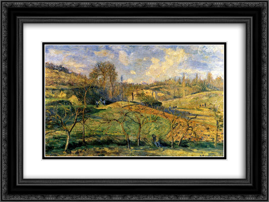 March Sun, Pontoise 24x18 Black Ornate Wood Framed Art Print Poster with Double Matting by Pissarro, Camille