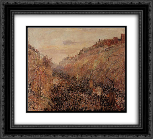 Mardi Gras, Sunset, Boulevard Montmartre 22x20 Black Ornate Wood Framed Art Print Poster with Double Matting by Pissarro, Camille
