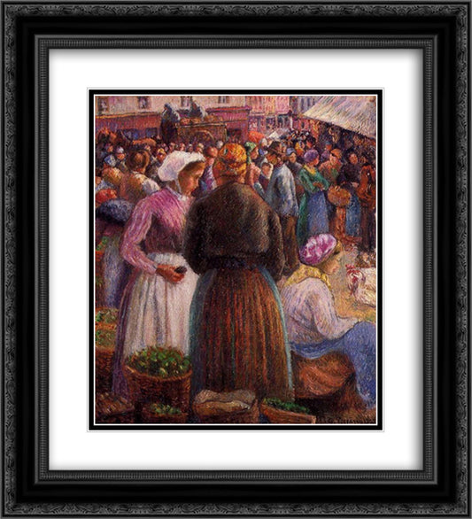 Market at Pontoise 20x22 Black Ornate Wood Framed Art Print Poster with Double Matting by Pissarro, Camille