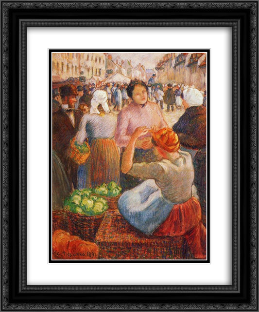 Marketplace, Gisors 20x24 Black Ornate Wood Framed Art Print Poster with Double Matting by Pissarro, Camille