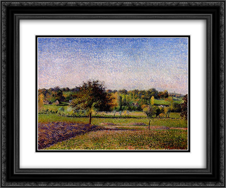 Meadows at Eragny 24x20 Black Ornate Wood Framed Art Print Poster with Double Matting by Pissarro, Camille