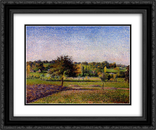 Meadows at Eragny 24x20 Black Ornate Wood Framed Art Print Poster with Double Matting by Pissarro, Camille