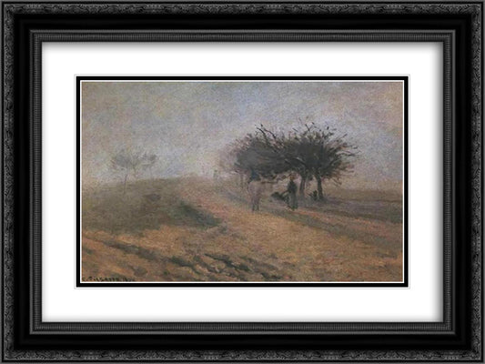 Misty Morning at Creil 24x18 Black Ornate Wood Framed Art Print Poster with Double Matting by Pissarro, Camille