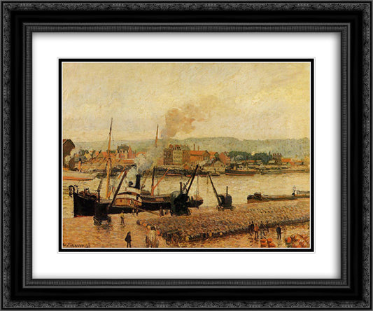 Morning, after the Rain, Rouen 24x20 Black Ornate Wood Framed Art Print Poster with Double Matting by Pissarro, Camille