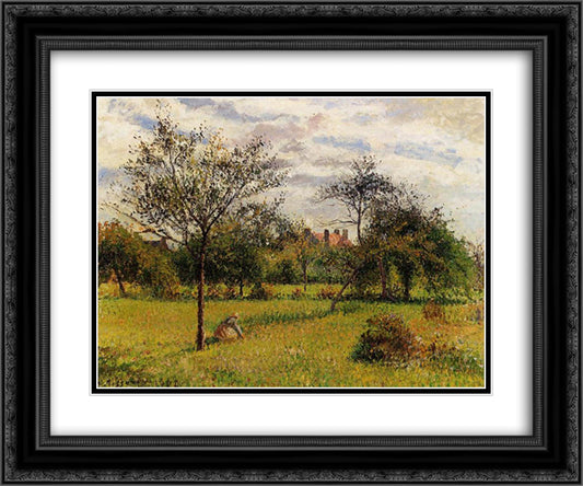 Morning, Autumn Sunlight, Eragny 24x20 Black Ornate Wood Framed Art Print Poster with Double Matting by Pissarro, Camille
